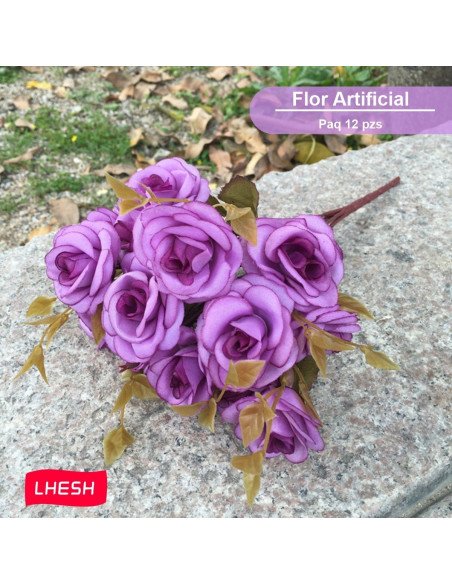 FLOR ARTIFICIAL ROSAL DEL BOSQUE LILA PAQ 12 PIEZAS SHIRLEY