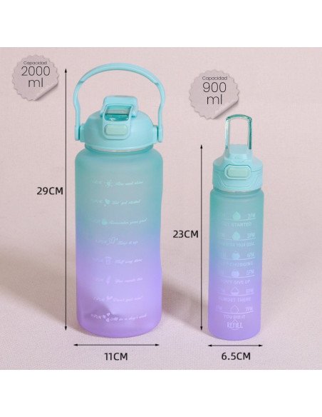 ¡Oferta Imperdible! Set de botellas motivacionales 2L Y 800 ml. en LHESH.mx - Mayoreo de Calzado y Ropa Infantil.