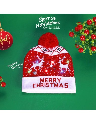 Gorros navideños con luz LED importados al mayoreo en LHESH