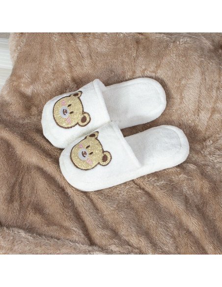 PANTUFLA CROCK DAMA OSO BLANCO BRILLOS SLIPPER