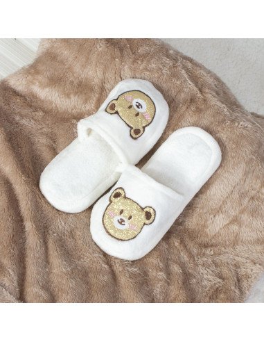 PANTUFLA CROCK DAMA OSO BLANCO BRILLOS SLIPPER