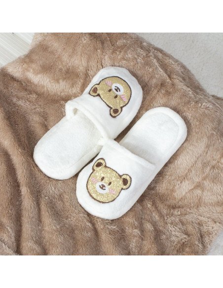 PANTUFLA CROCK DAMA OSO BLANCO BRILLOS SLIPPER