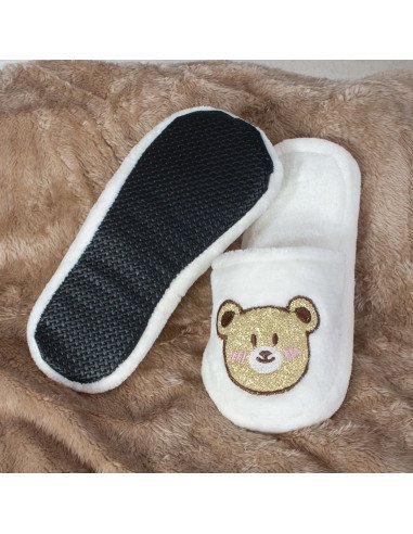 PANTUFLA CROCK DAMA OSO BLANCO BRILLOS SLIPPER