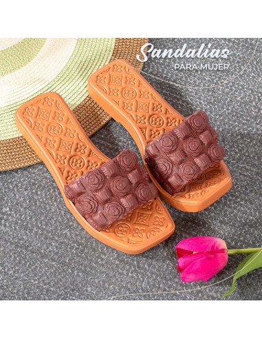 Mayoreo Sandalias Texturizadas LHESH, Elegancia - ID 43473 café