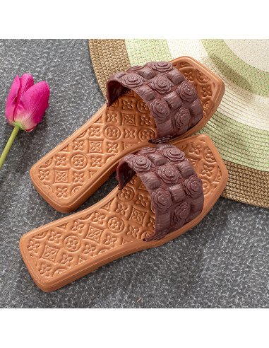 Mayoreo Sandalias Texturizadas LHESH, Elegancia - ID 43473 café