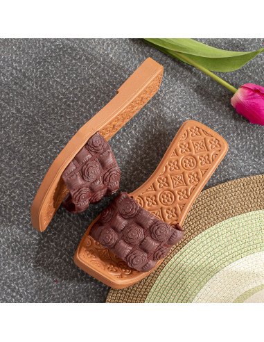 Mayoreo Sandalias Texturizadas LHESH, Elegancia - ID 43473 café