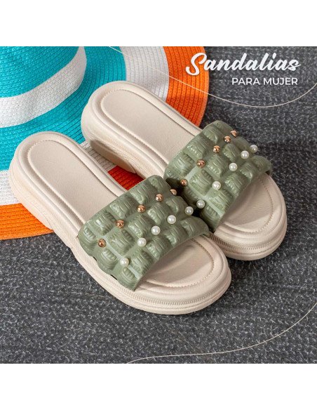 Mayoreo de sandalias para dama en LHESH - ID 43400 verde con perlas