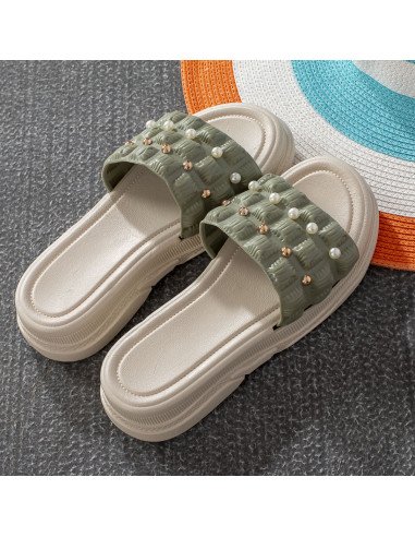 Mayoreo de sandalias para dama en LHESH - ID 43400 verde con perlas