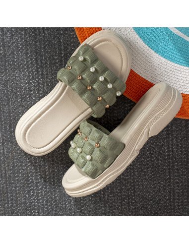 Mayoreo de sandalias para dama en LHESH - ID 43400 verde con perlas