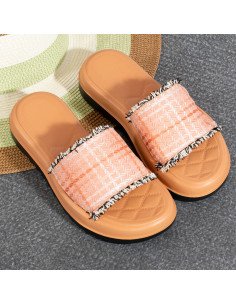 Sandalias en mayoreo con detalle textil en LHESH - ID 43516 rosa