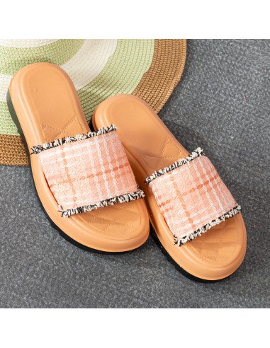 Sandalias en mayoreo con detalle textil en LHESH - ID 43516 rosa
