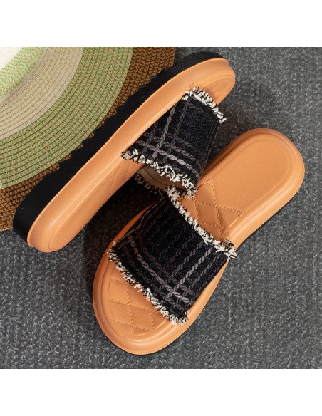 Mayoreo sandalias para dama de diseño texturizado en LHESH - ID 43518 negra