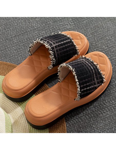 Mayoreo sandalias para dama de diseño texturizado en LHESH - ID 43518 negra