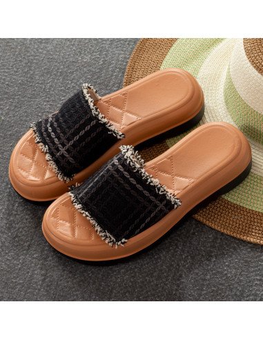 Mayoreo sandalias para dama de diseño texturizado en LHESH - ID 43518 negra