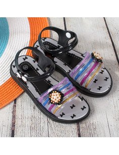Compra al mayoreo sandalias negras decorativas para niñas | LHESH 2