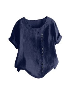 Moda plus blusa de manga corta para dama al mayoreo ofrece LHESH – ID 43578 marino 2