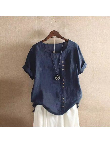 Moda plus blusa de manga corta para dama al mayoreo ofrece LHESH – ID 43578 marino