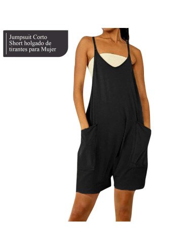 Moda plus jumpsuit holgado de tirantes para dama al mayoreo ofrece LHESH - ID 43569 negro