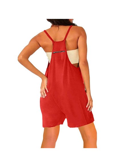 Moda plus jumpsuit holgado de tirantes para dama al mayoreo ofrece LHESH - ID 43572 rojo