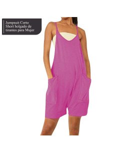 Moda plus jumpsuit holgado de tirantes para dama al mayoreo ofrece LHESH - ID 43571 rosa