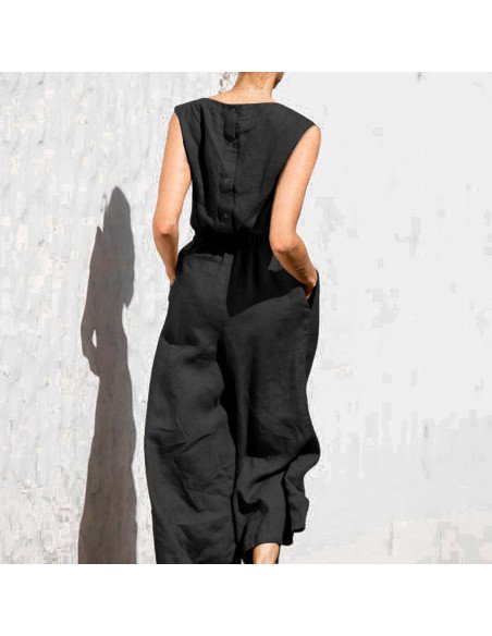 Moda plus jumpsuit holgado sin mangas para dama al mayoreo ofrece LHESH - ID 43563 negro