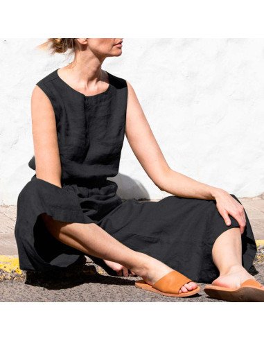 Moda plus jumpsuit holgado sin mangas para dama al mayoreo ofrece LHESH - ID 43563 negro