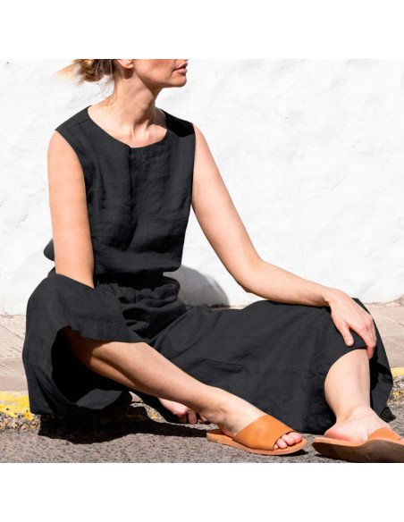 Moda plus jumpsuit holgado sin mangas para dama al mayoreo ofrece LHESH - ID 43563 negro