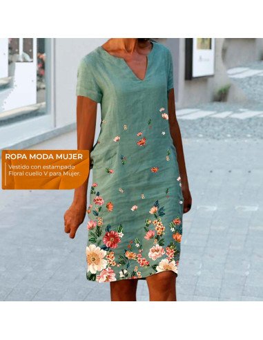 Moda plus vestido con estampado floral para dama al mayoreo ofrece LHESH - ID 43586 verde