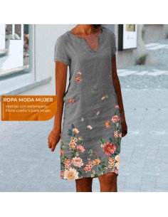 Moda plus vestido con estampado floral para dama al mayoreo ofrece LHESH - ID 43585 gris 2