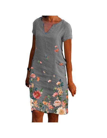 Moda plus vestido con estampado floral para dama al mayoreo ofrece LHESH - ID 43585 gris