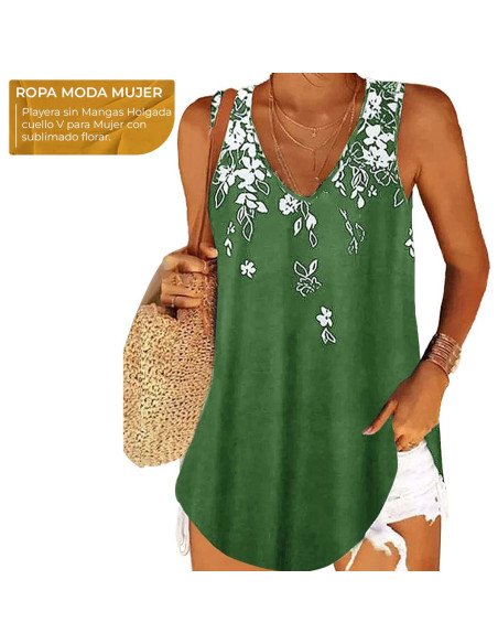 Moda plus blusa de tirantes con estampado floral para dama al mayoreo ofrece LHESH – ID 43587 verde