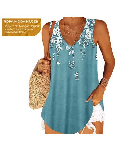 Moda plus blusa de tirantes con estampado floral para dama al mayoreo ofrece LHESH – ID 43591 marino