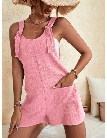 Moda plus jumpsuit overol corto con tirantes para dama al mayoreo ofrece LHESH - ID 43621 rosa