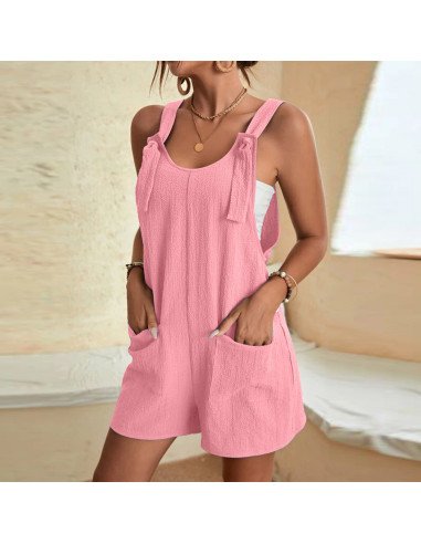 Moda plus jumpsuit overol corto con tirantes para dama al mayoreo ofrece LHESH - ID 43621 rosa