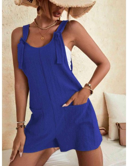 Moda plus jumpsuit overol corto con tirantes para dama al mayoreo ofrece LHESH - ID 43622 azul
