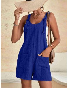 Moda plus jumpsuit overol corto con tirantes para dama al mayoreo ofrece LHESH - ID 43622 azul