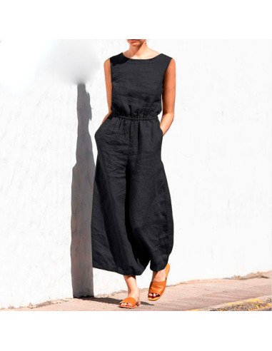 Moda plus jumpsuit holgado sin mangas para dama al mayoreo ofrece LHESH - ID 43563 negro