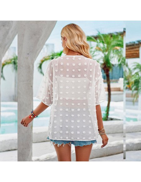 Moda plus blusa para dama al mayoreo ofrece LHESH – ID  45287 - blanco