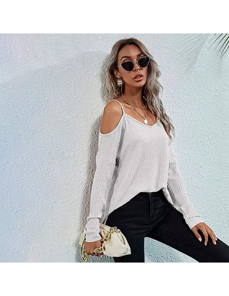 Mayoreo de blusa de moda con hombros descubiertos importada al en LHESH