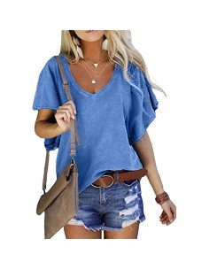 Camiseta floja  cuello en V importada al mayoreo en LHESH