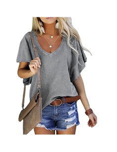 Camiseta floja  cuello en V importada al mayoreo en LHESH