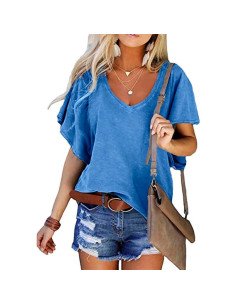 Camiseta floja  cuello en V importada al mayoreo en LHESH 2