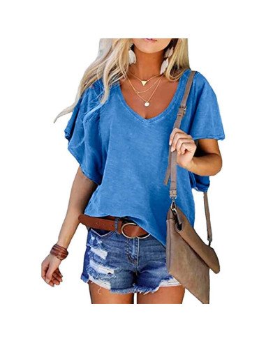 Camiseta floja  cuello en V importada al mayoreo en LHESH