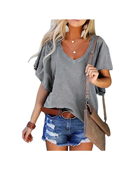 Camiseta floja  cuello en V importada al mayoreo en LHESH