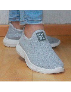 Tenis Slip-On Plateados con Brillos para Dama al Mayoreo